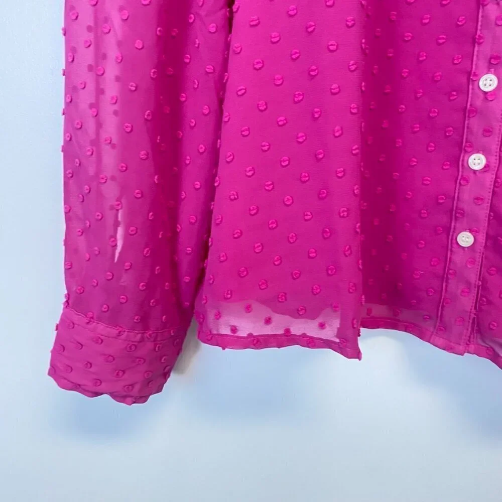 J. Crew Pink Textured Chiffon Ruffle Button Up Blouse